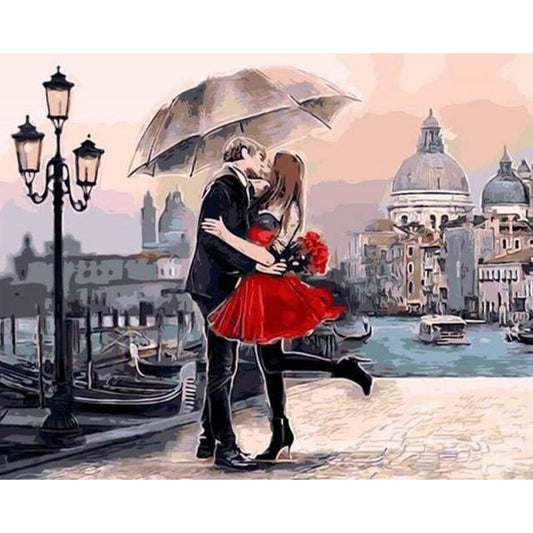 Romantic Kiss in the rain