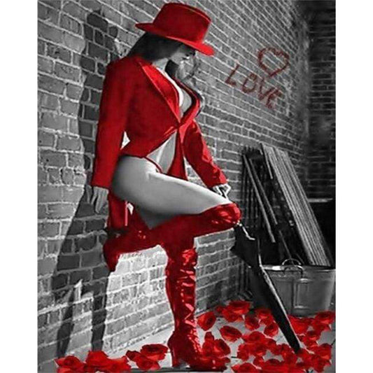 Woman with Red Leather boots