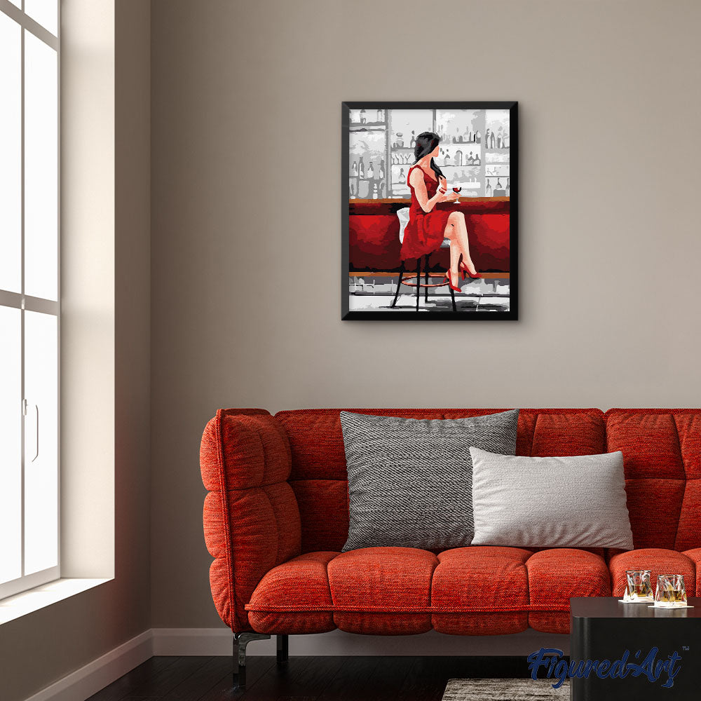 Woman in Red with Wine Glass