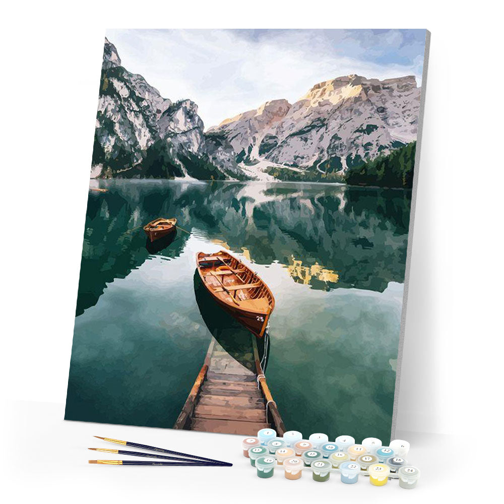 Small boat and Mountain Lake