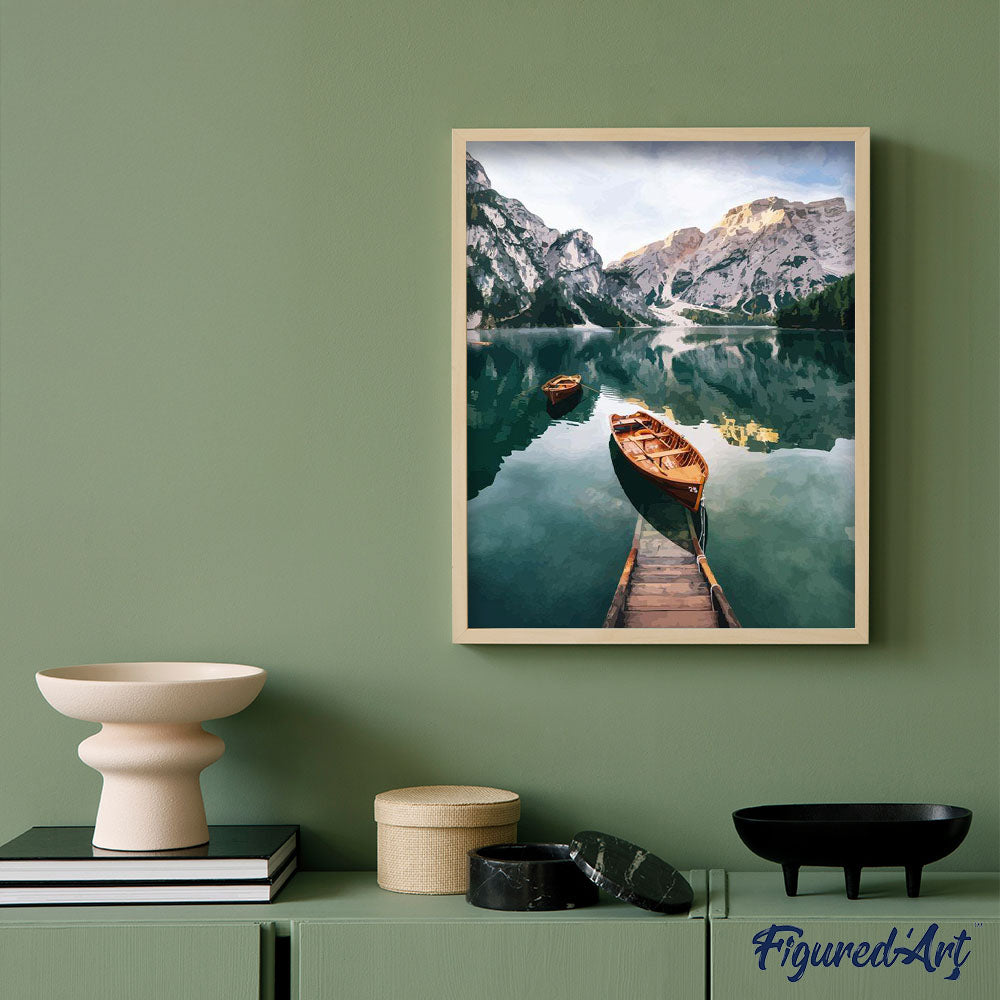 Small boat and Mountain Lake
