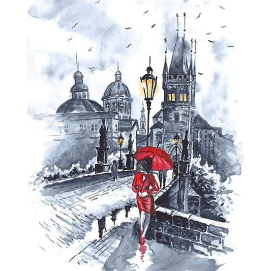 Woman in red and Umbrella