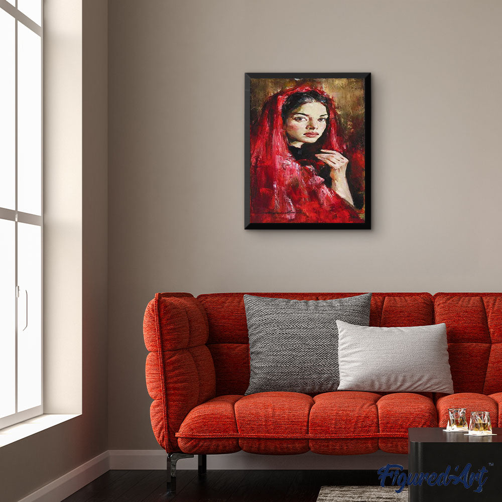 Woman in Red Veil