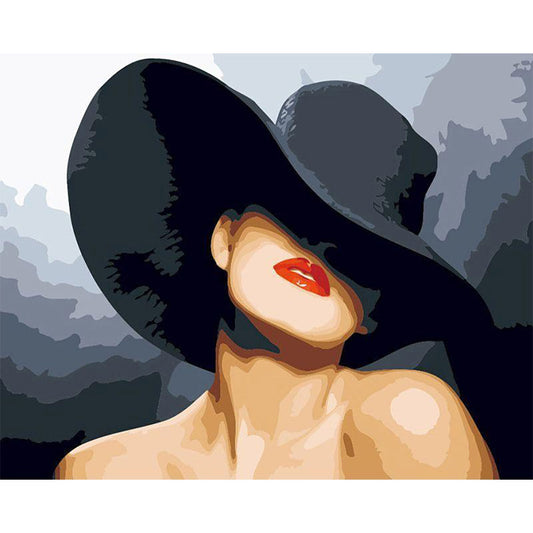 Woman wearing a black hat