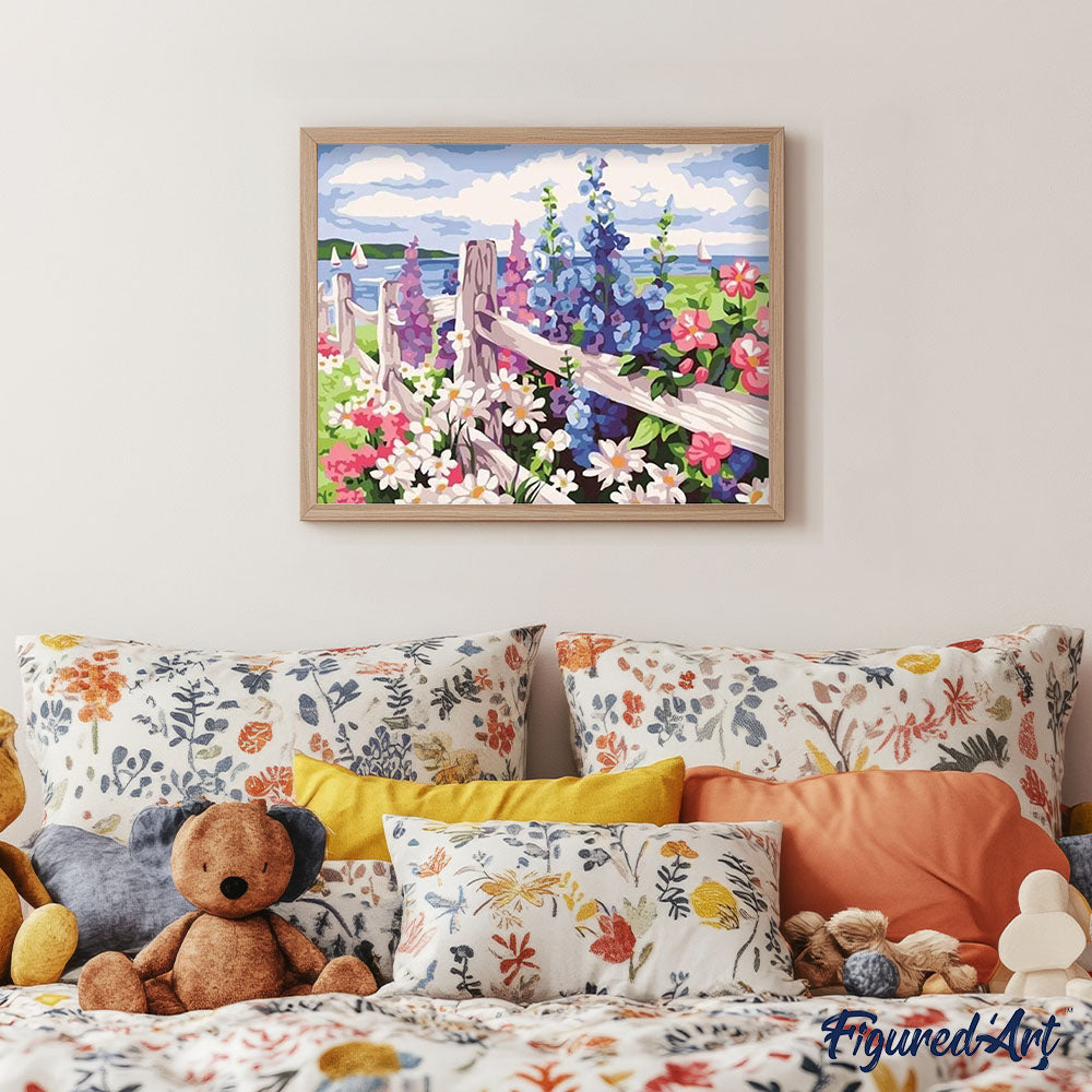 Flowers and seaside background