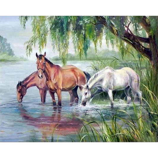 Three Horses near the lake