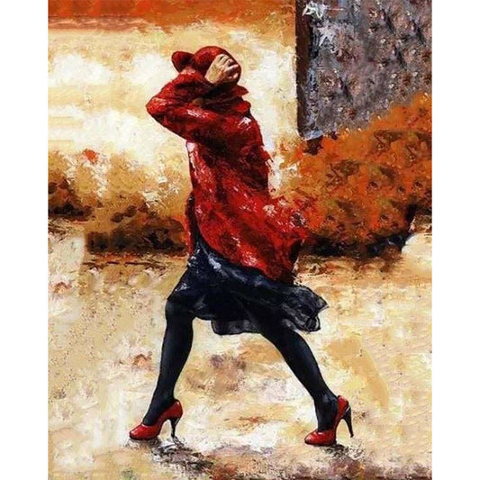 Woman holding her hat