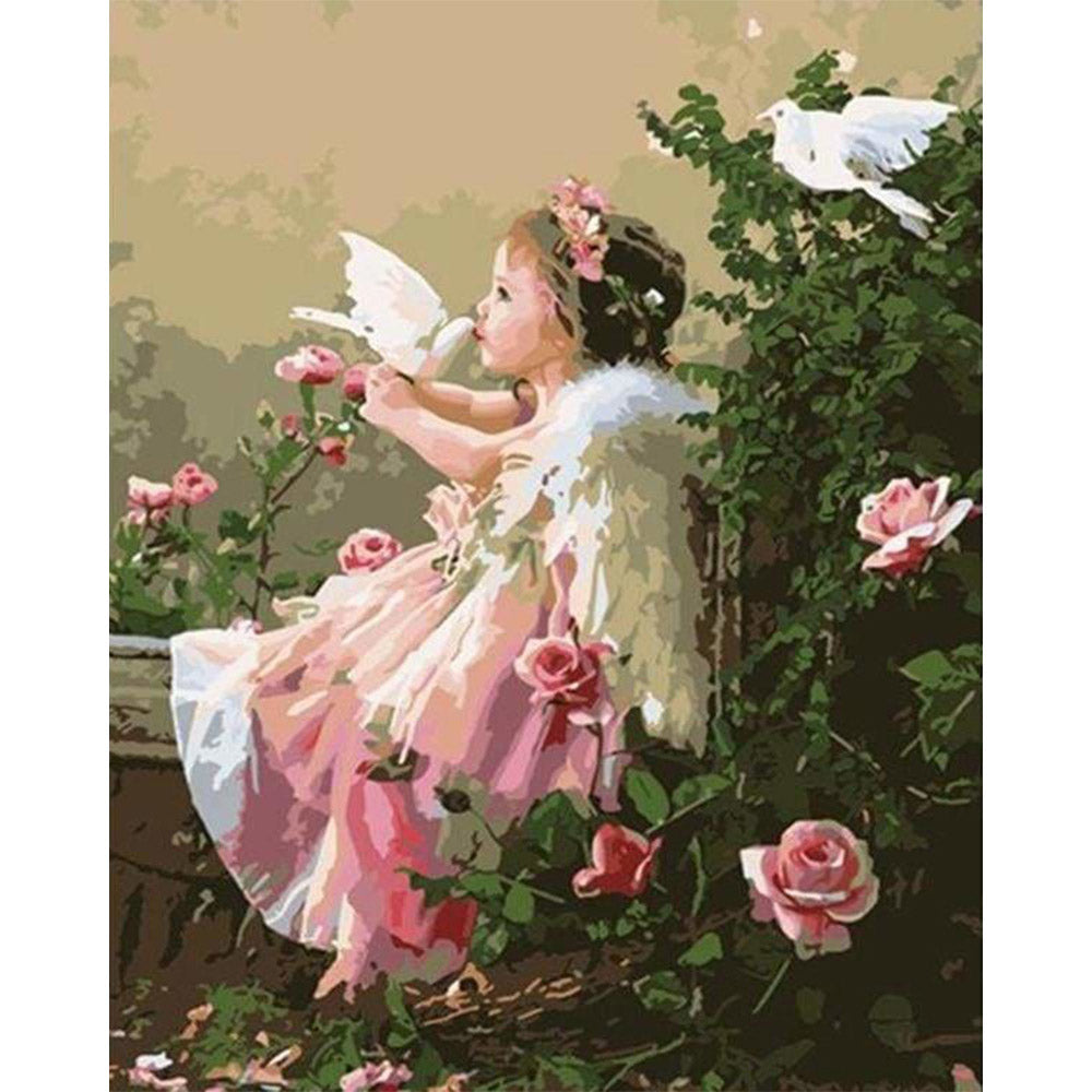 Girl Angel and Doves