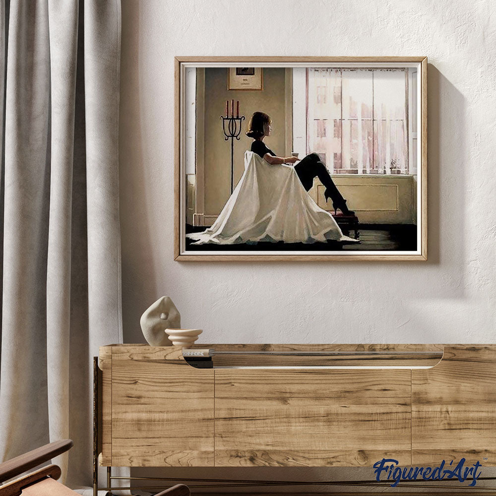 Woman looking through her window