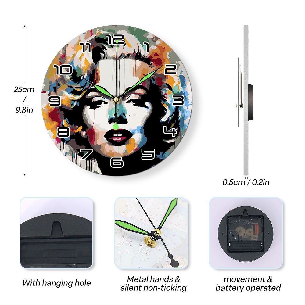 Paint by Numbers Clock - Marilyn Portrait