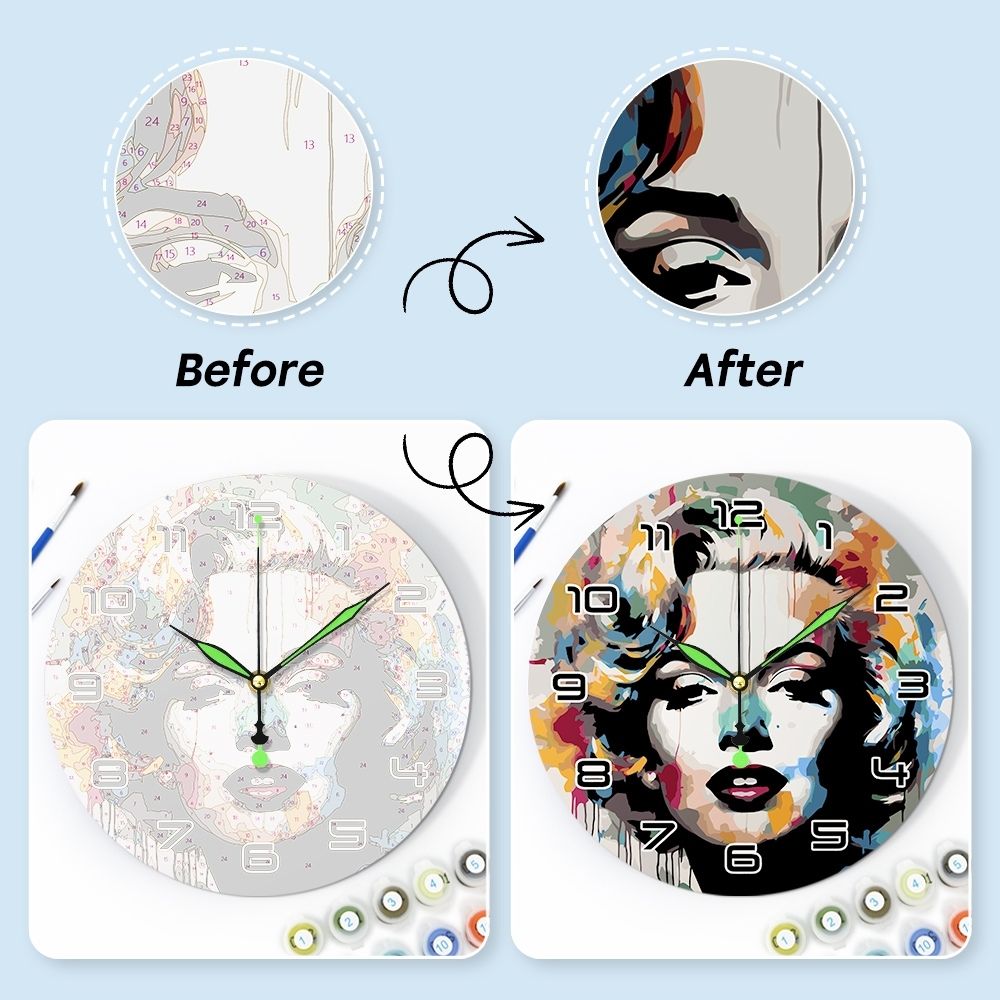 Paint by Numbers Clock - Marilyn Portrait
