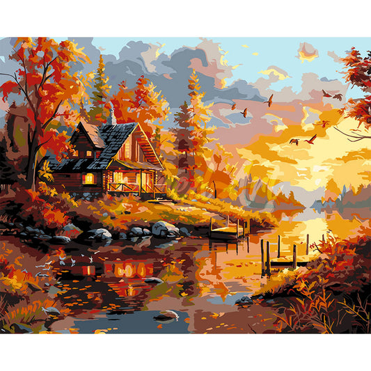 Fall Sunset by the Cabin