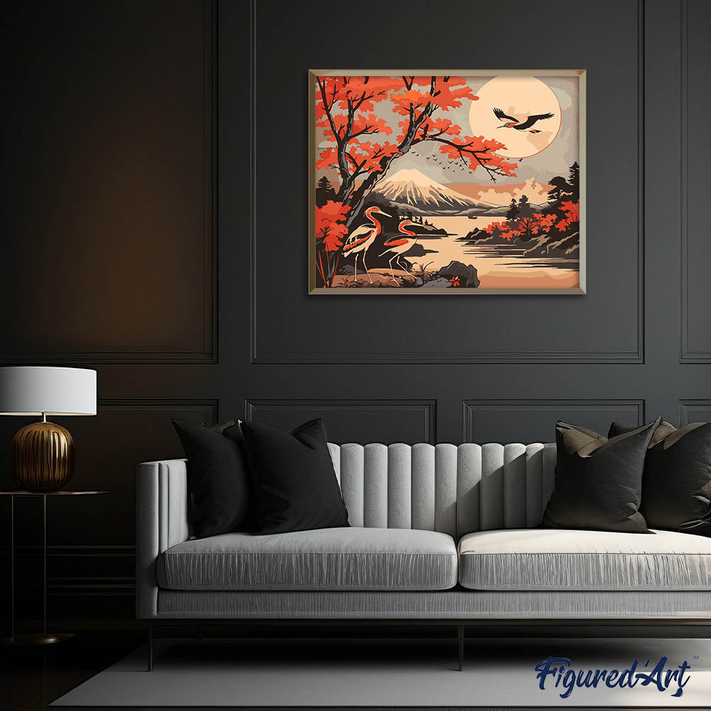 Cranes and Mount Fuji View