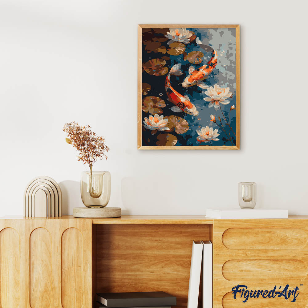 Vintage Koi Carps and Flowers