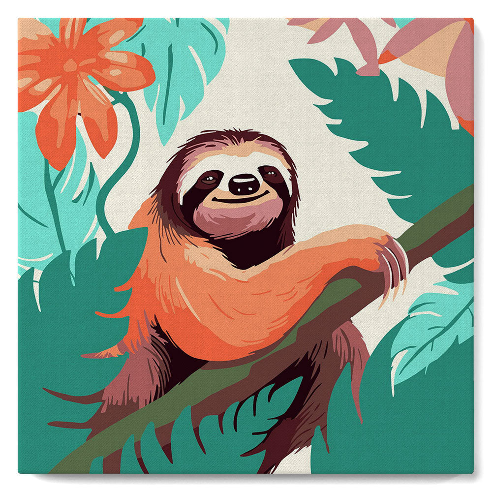 Mini Paint by numbers 8x8 framed - Tropical Sloth