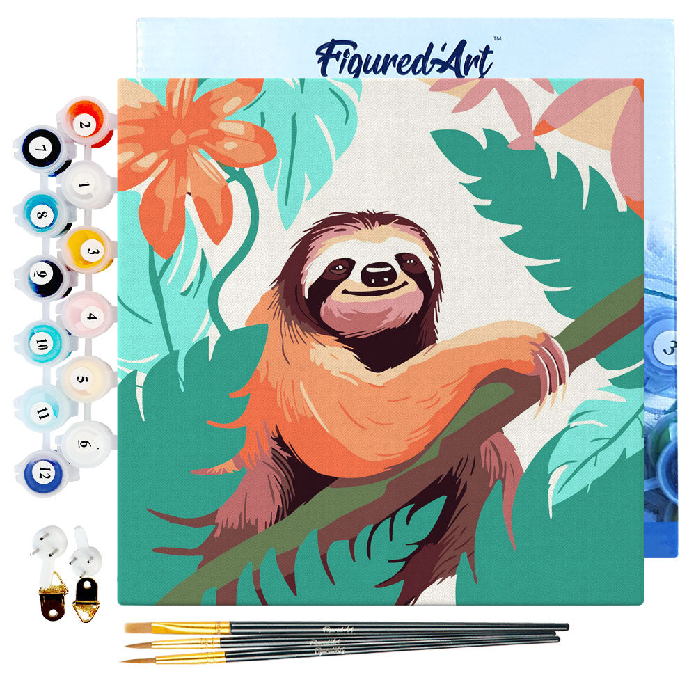 Mini Paint by numbers 8x8 framed - Tropical Sloth