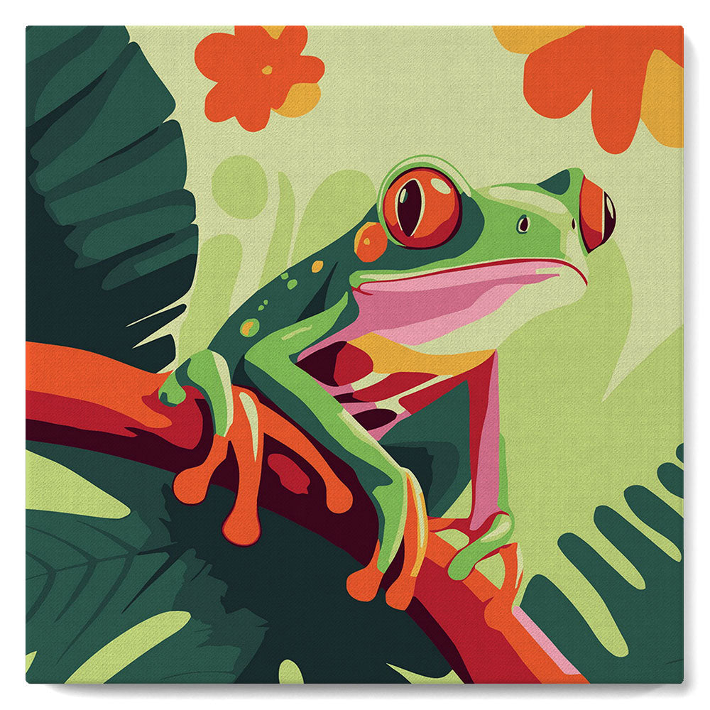 Mini Paint by numbers 8x8 framed - Tropical Red-Eyed Tree Frog