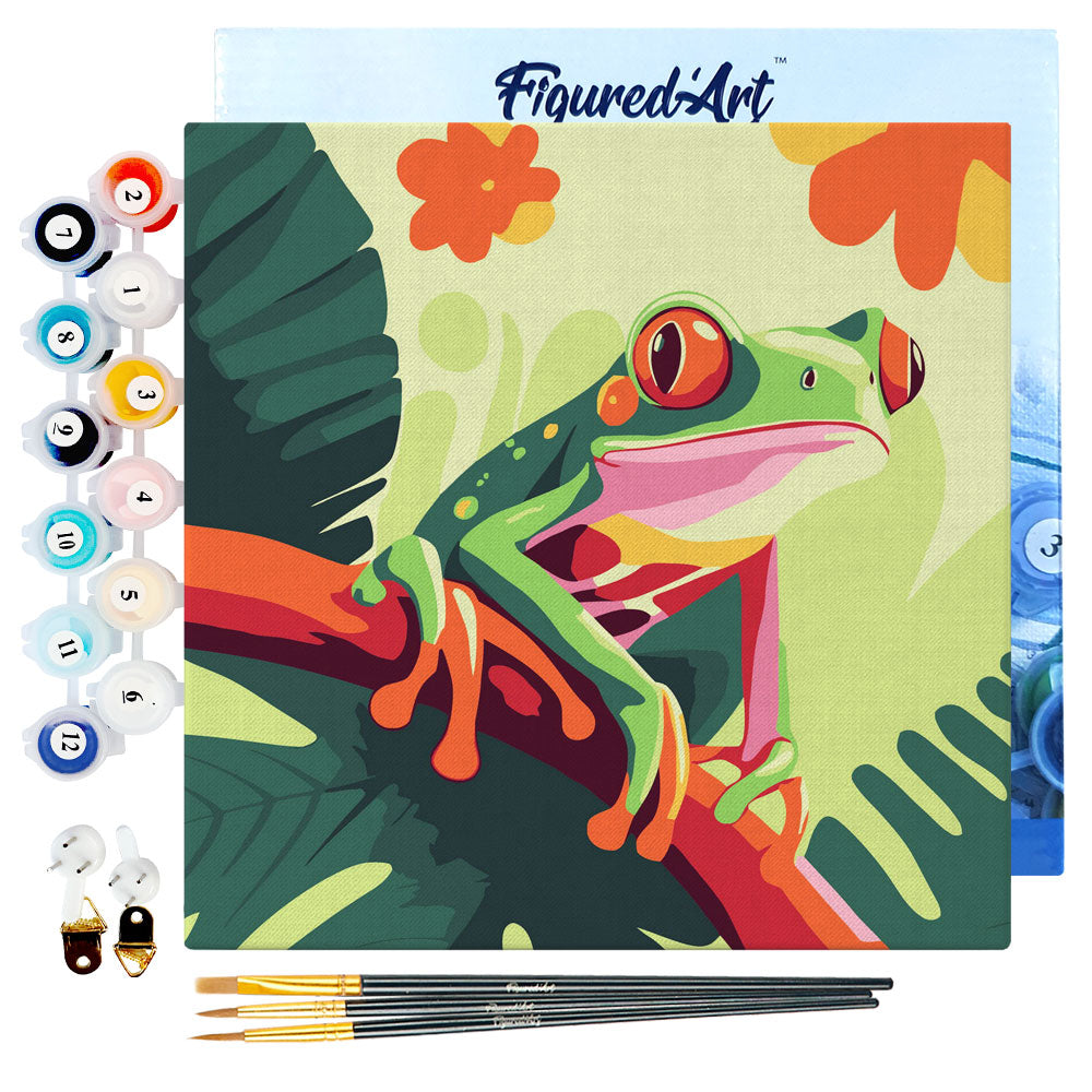 Mini Paint by numbers 8x8 framed - Tropical Red-Eyed Tree Frog