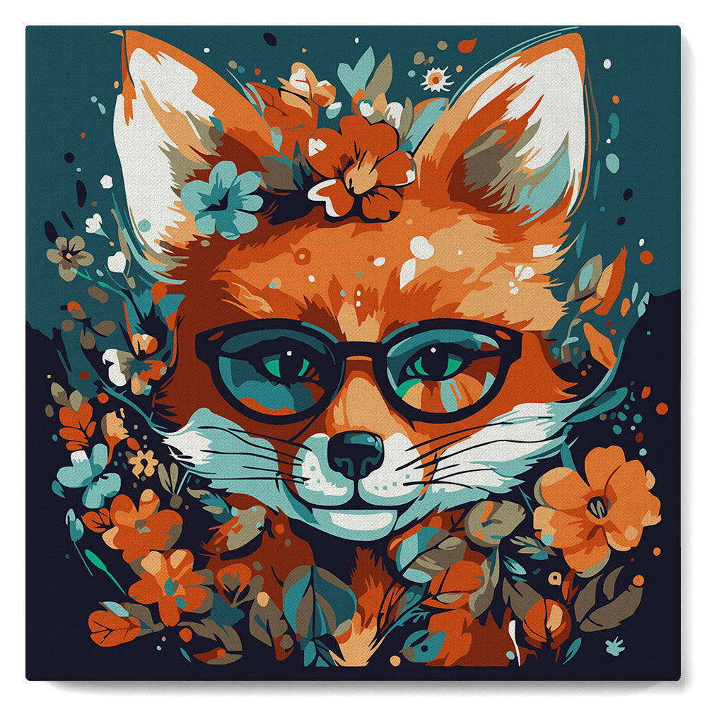 Mini Paint by numbers 8x8 framed - Fantasy fox and flowers