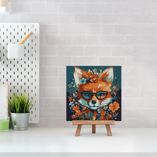 Mini Paint by numbers 8x8 framed - Fantasy fox and flowers
