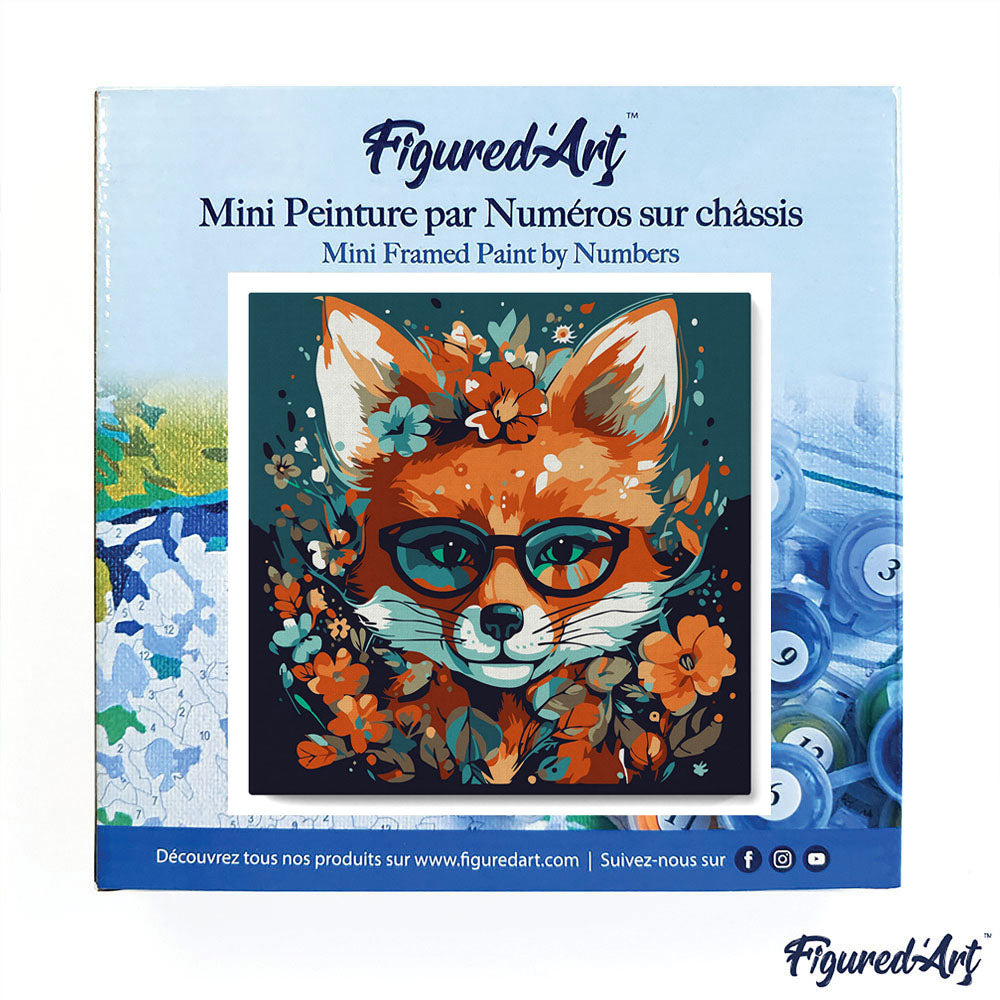 Mini Paint by numbers 8x8 framed - Fantasy fox and flowers