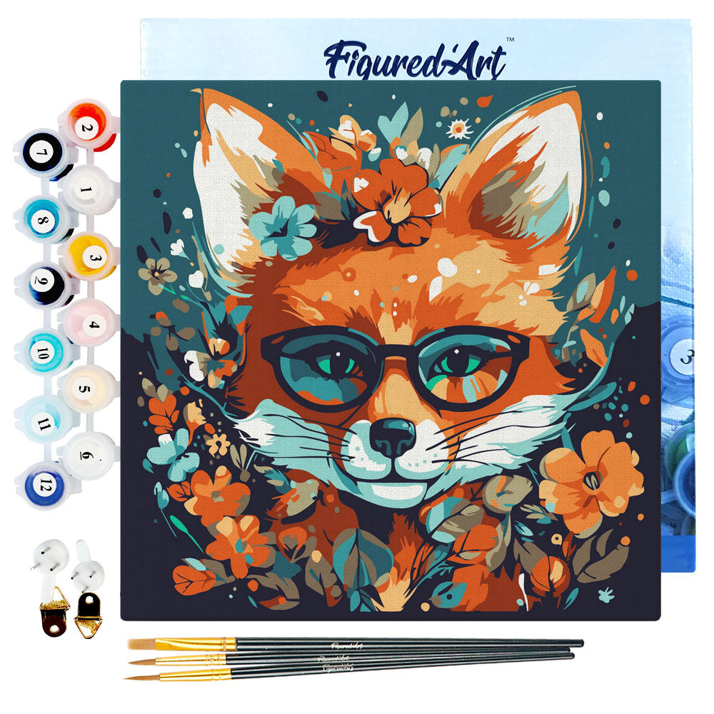 Mini Paint by numbers 8x8 framed - Fantasy fox and flowers