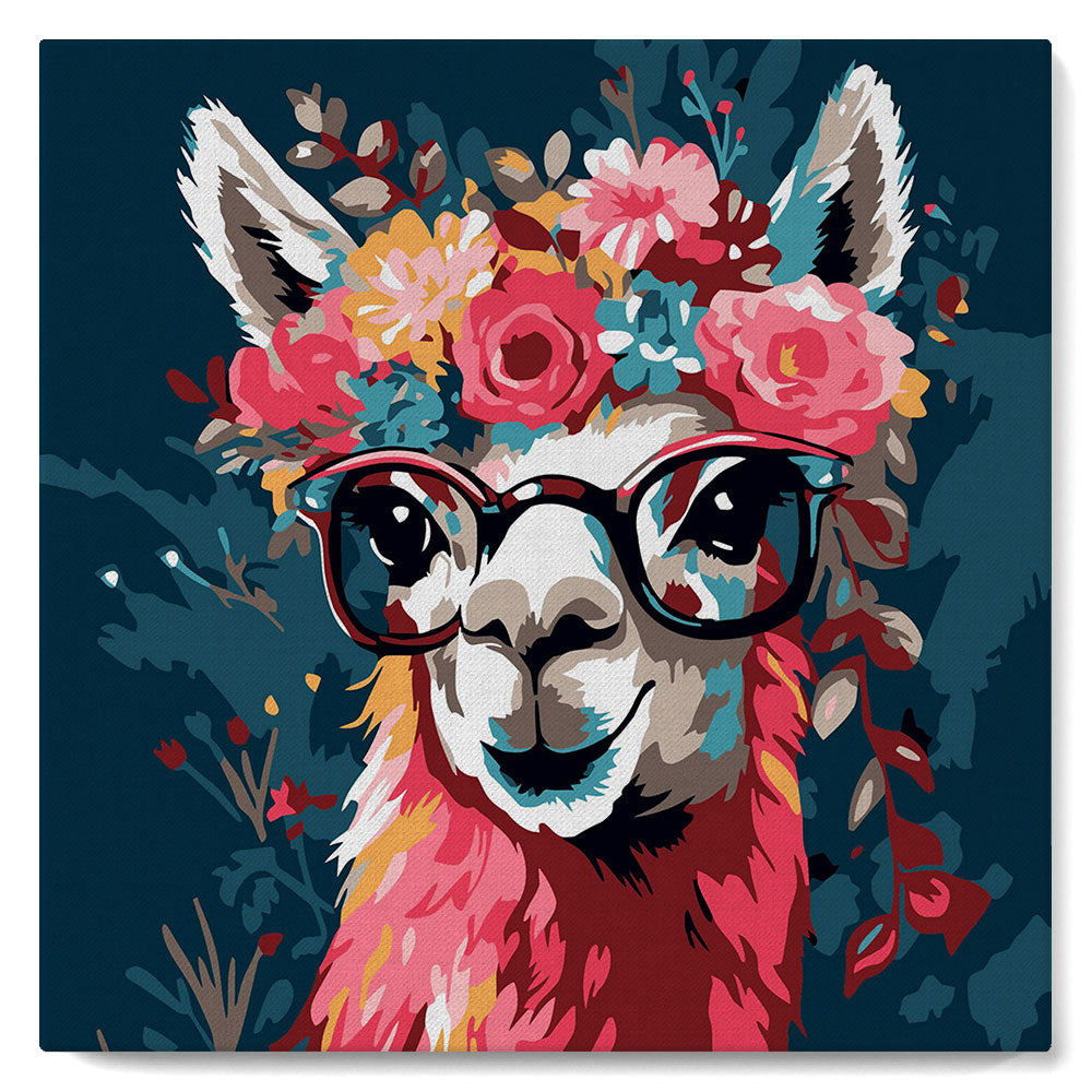 Mini Paint by numbers 8x8 framed - Fantasy llama and flowers