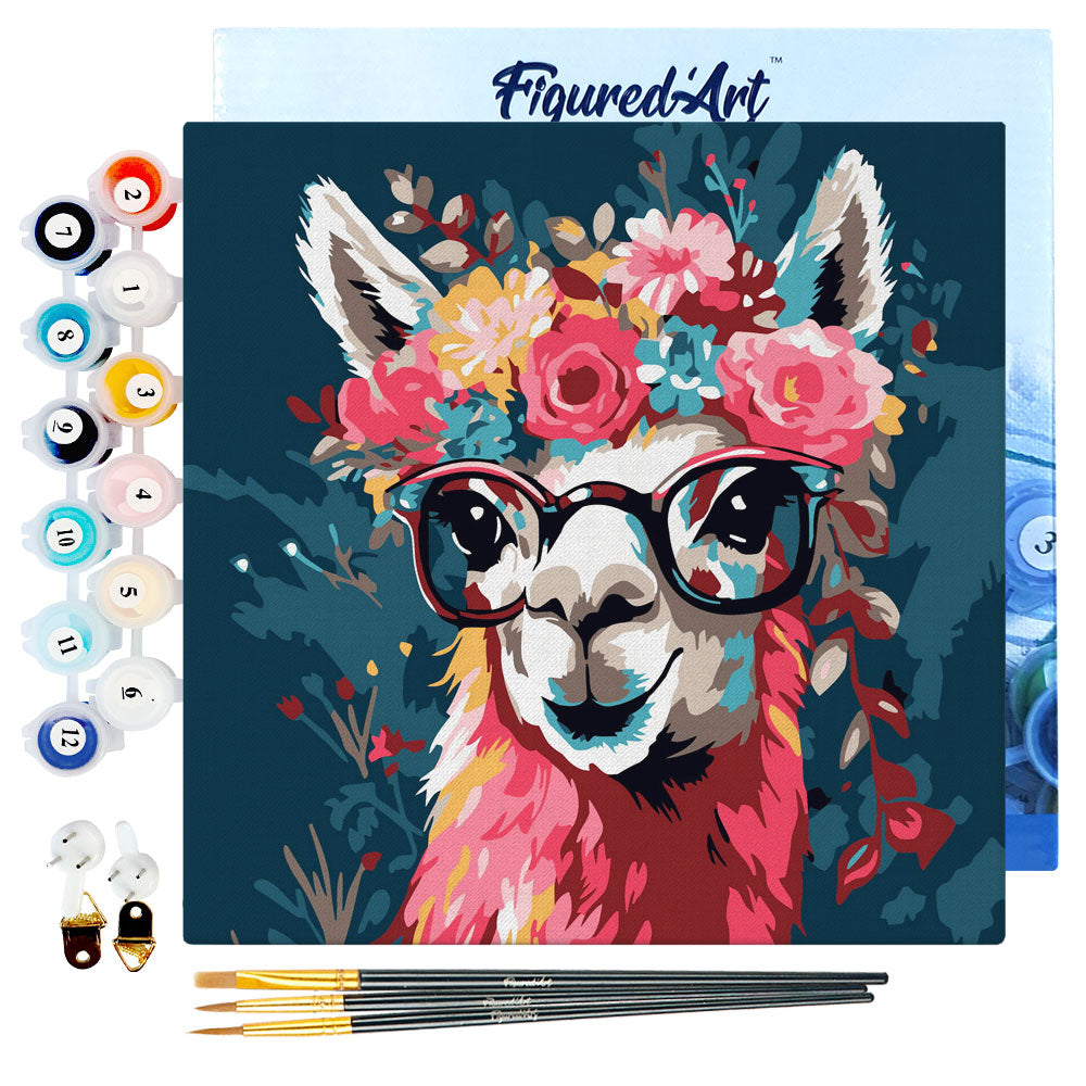 Mini Paint by numbers 8x8 framed - Fantasy llama and flowers