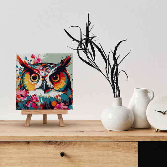 Mini Paint by numbers 8x8 framed - Fantasy owl with flowers