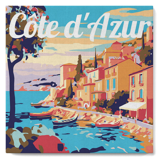 Mini Paint by numbers 8x8 framed - Travel Poster Cote d'Azur