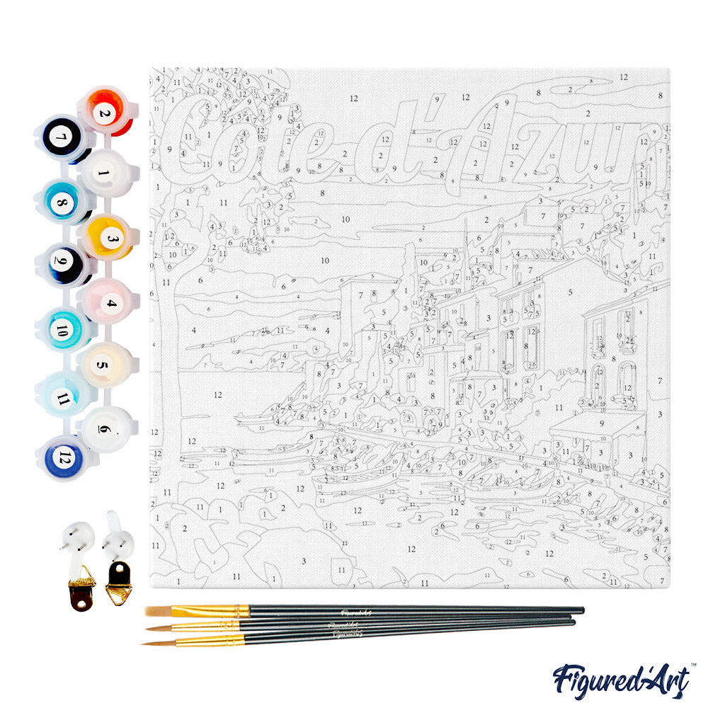 Mini Paint by numbers 8x8 framed - Travel Poster Cote d'Azur