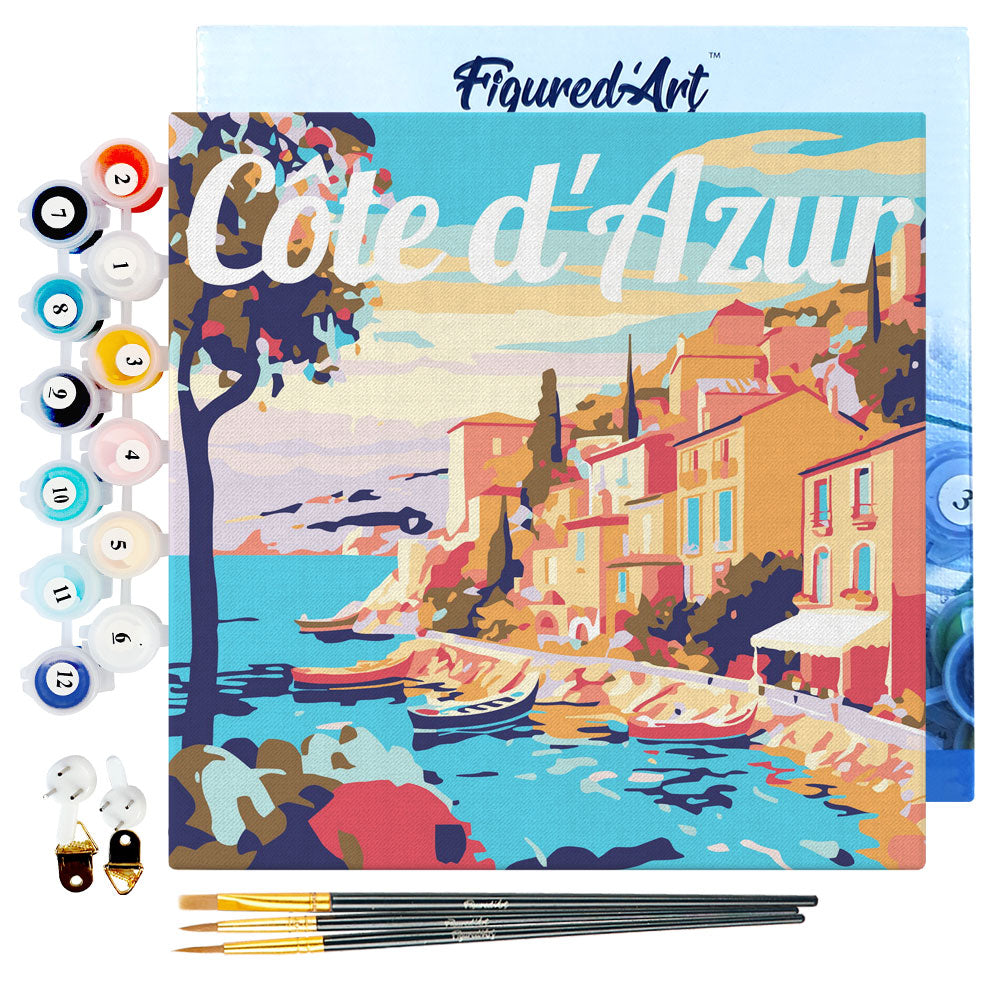 Mini Paint by numbers 8x8 framed - Travel Poster Cote d'Azur