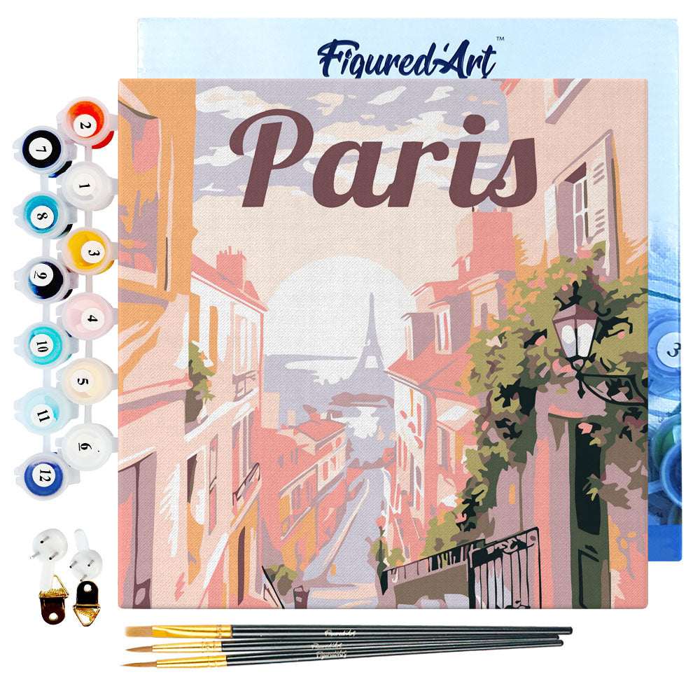 Mini Paint by numbers 8x8 framed - Travel Poster Paris