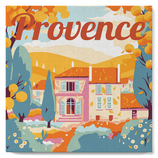 Mini Paint by numbers 8x8 framed - Travel Poster Provence Autumn