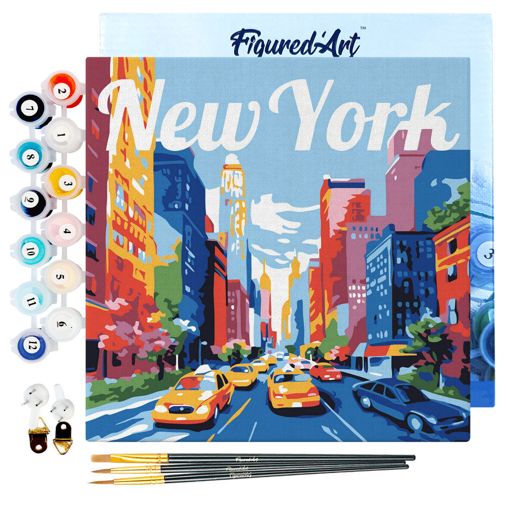 Mini Paint by numbers 8x8 framed - Travel Poster New York City