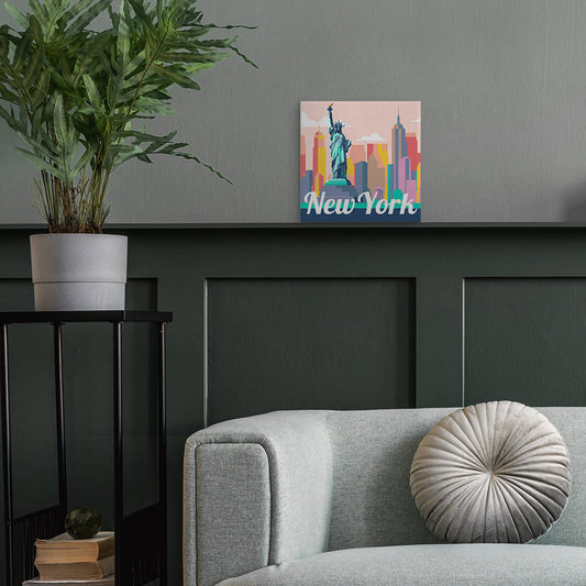 Mini Paint by numbers 8x8 framed - Travel Poster New York Statue of Liberty