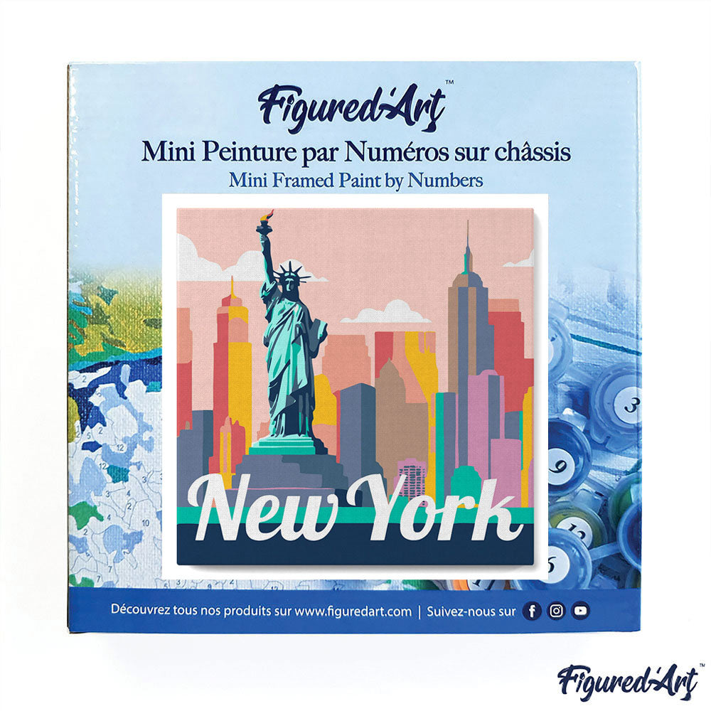 Mini Paint by numbers 8x8 framed - Travel Poster New York Statue of Liberty