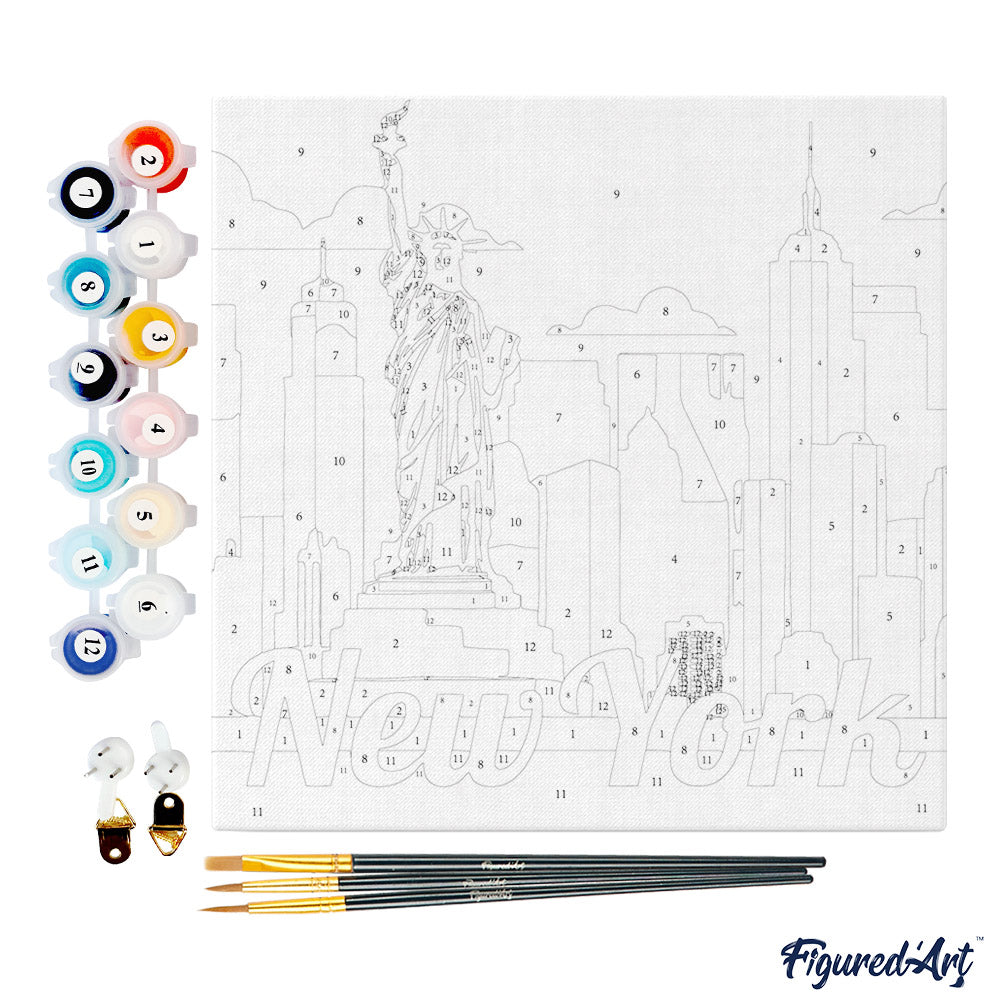 Mini Paint by numbers 8x8 framed - Travel Poster New York Statue of Liberty