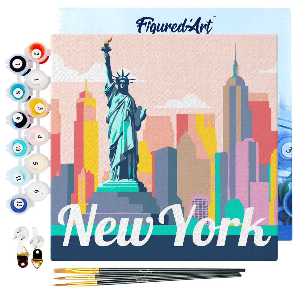 Mini Paint by numbers 8x8 framed - Travel Poster New York Statue of Liberty