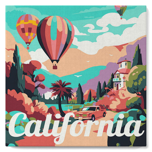 Mini Paint by numbers 8x8 framed - Travel Poster California Balloons