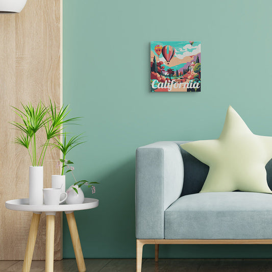 Mini Paint by numbers 8x8 framed - Travel Poster California Balloons