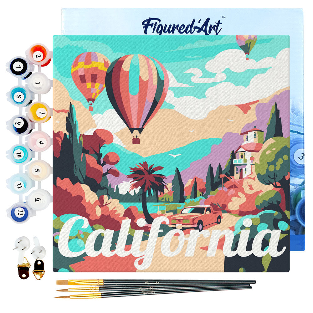 Mini Paint by numbers 8x8 framed - Travel Poster California Balloons