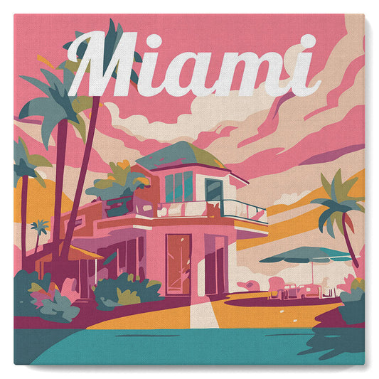 Mini Paint by numbers 8x8 framed - Travel Poster Miami