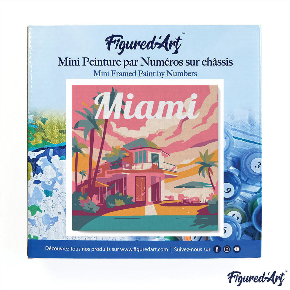 Mini Paint by numbers 8x8 framed - Travel Poster Miami