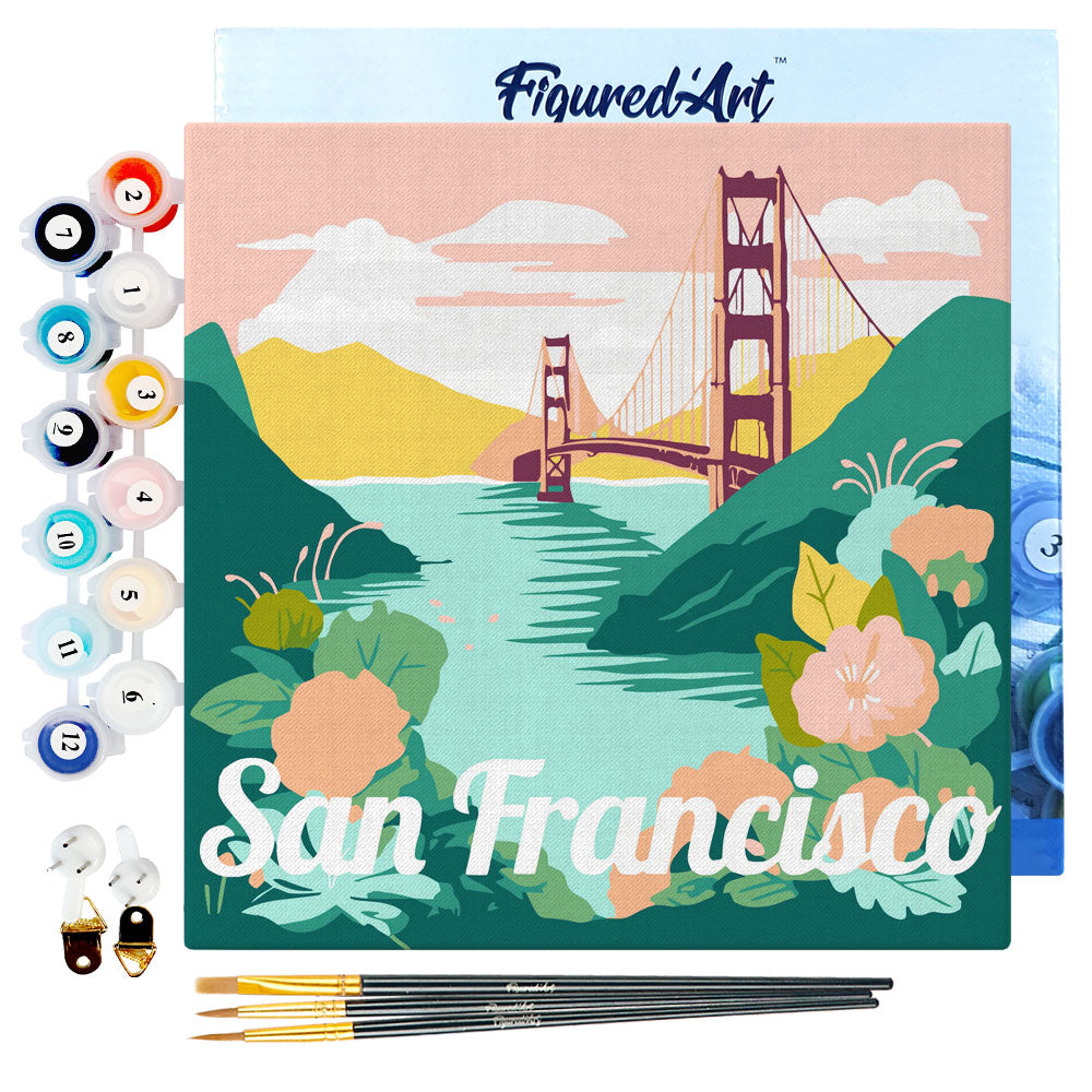 Mini Paint by numbers 8x8 framed - Travel Poster San Francisco