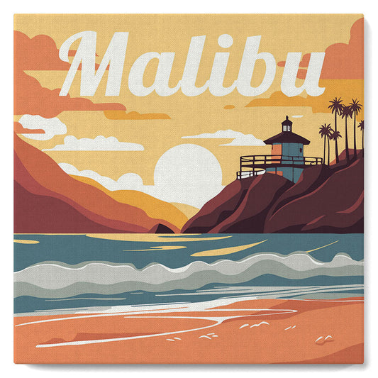 Mini Paint by numbers 8x8 framed - Travel Poster Malibu