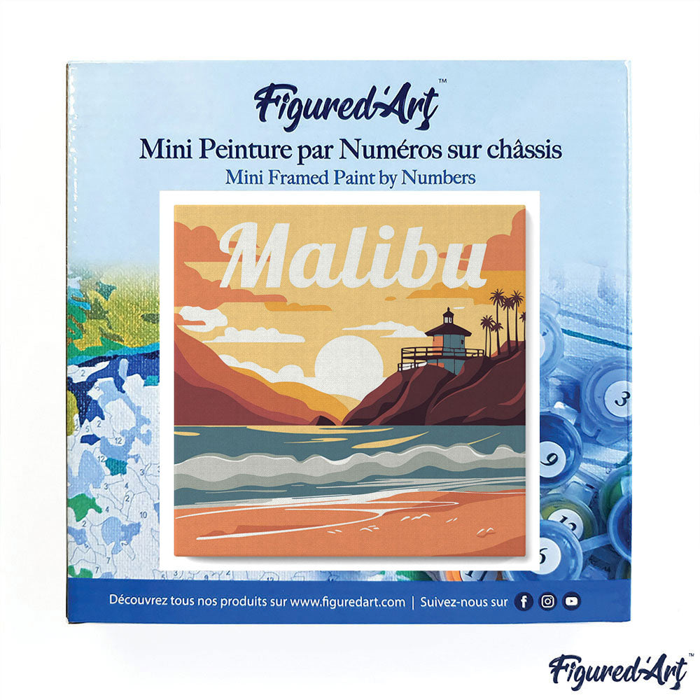 Mini Paint by numbers 8x8 framed - Travel Poster Malibu