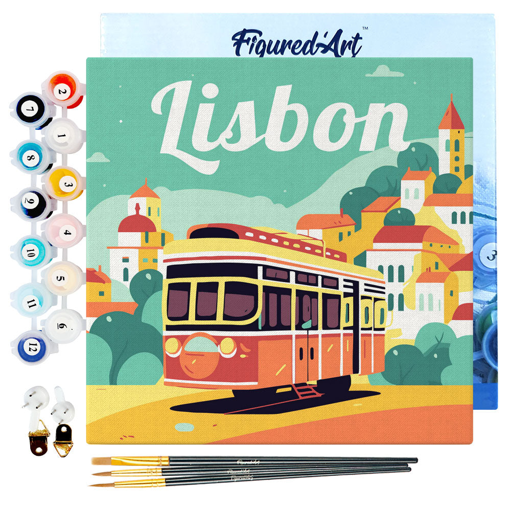 Mini Paint by numbers 8x8 framed - Travel Poster Lisbon
