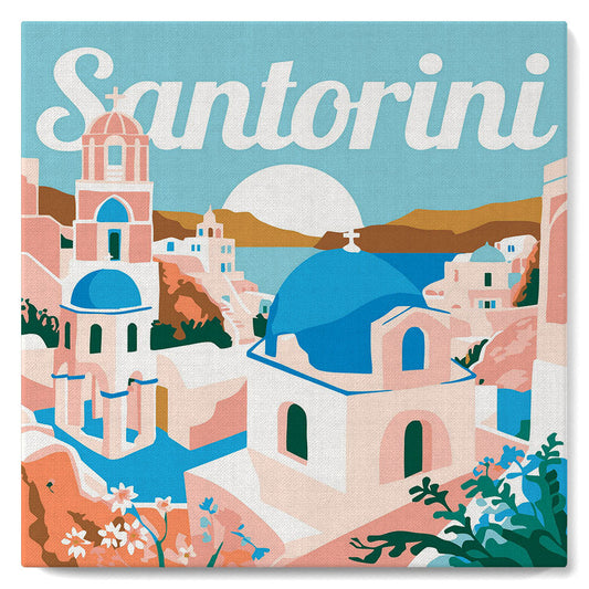 Mini Paint by numbers 8x8 framed - Travel Poster Santorini Sunrise