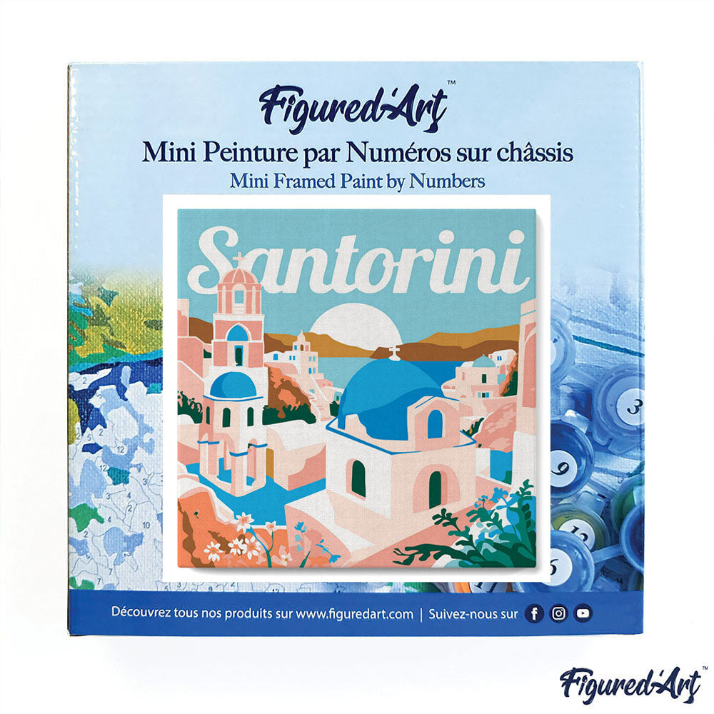 Mini Paint by numbers 8x8 framed - Travel Poster Santorini Sunrise